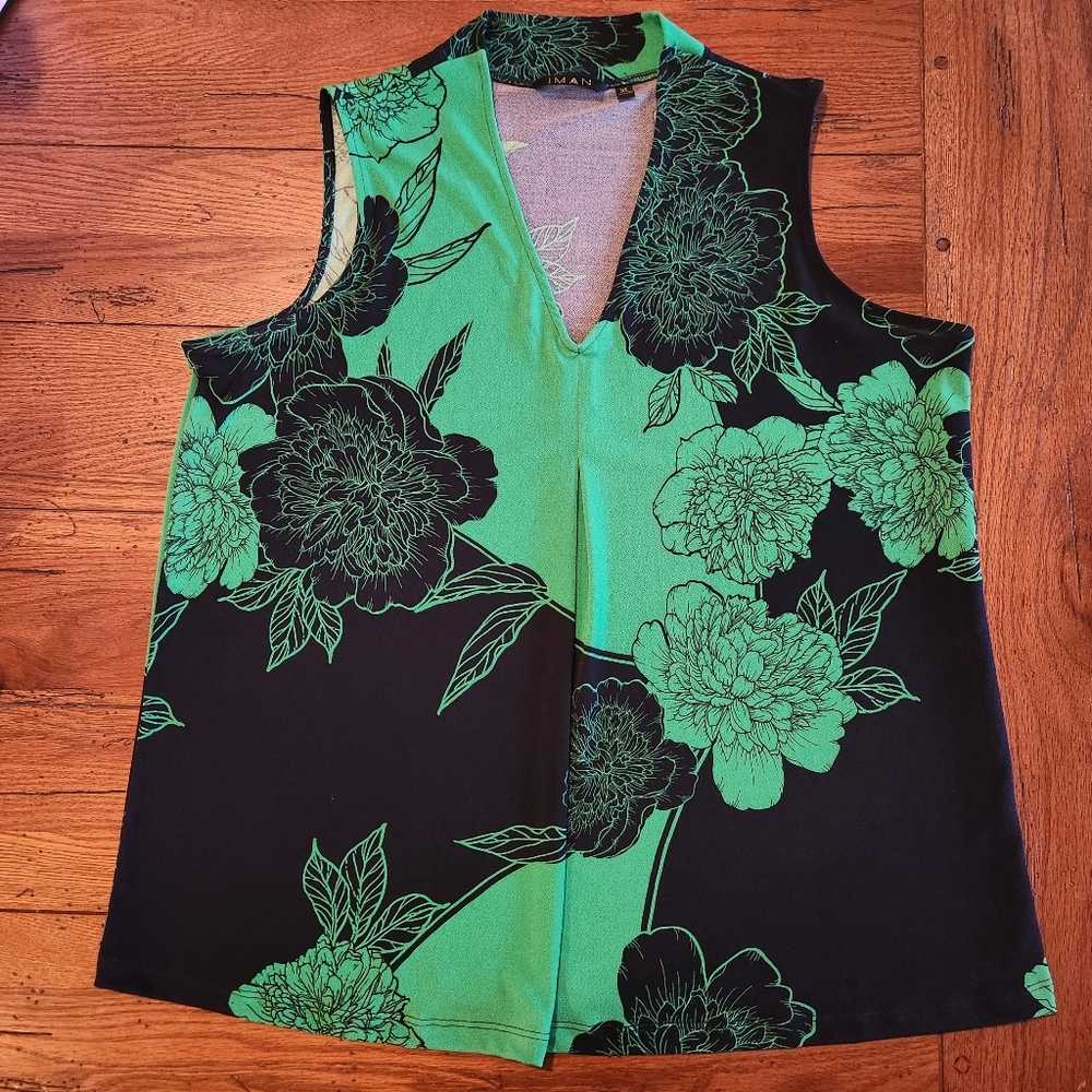 IMAN V-Neck Sleeveless Blouse Size XL Colors kelly green and navy